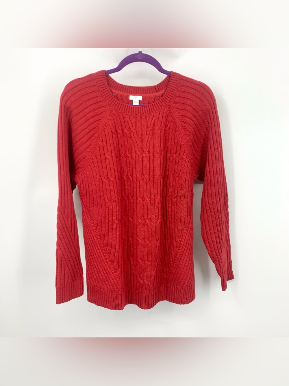 J Jill Women Size Medium Sweater Red Crew Pullover Top Ribbed Cotton Knit Shirt